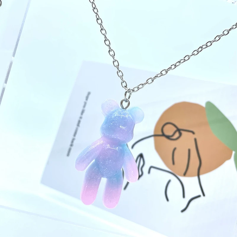 Новая мода 7 цветов милый медведь кулон ожерелье детский подарок на день рождения