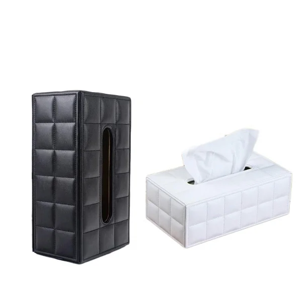 

2021 Fashion Leather Rectangle Shape Modern Black White Car Tissue Holder Tissue Box Car Decoration Car Accessories Tissue Box