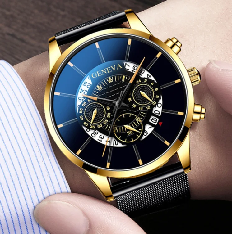 Часы наручные мужские кварцевые с синим циферблатом модные деловые аналоговые