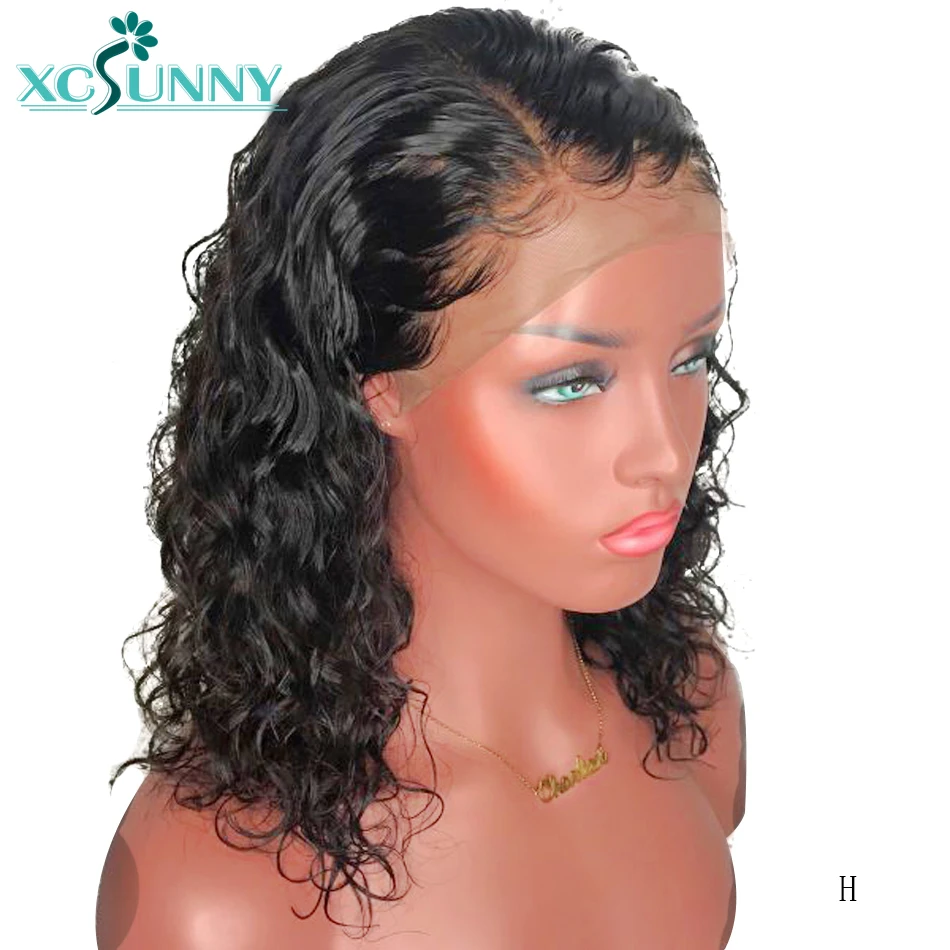

Short Curly Lace Front Human Hair Wigs 13x6 Lace Frontal Peruvian Remy Hair Bob Wig With Baby Hair For Women Pre plucked xcsunny