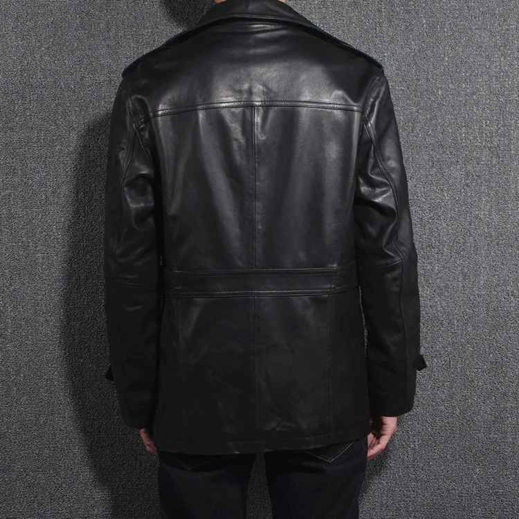 Мужская однобортная куртка из натуральной овечьей кожи осеннее пальто средней