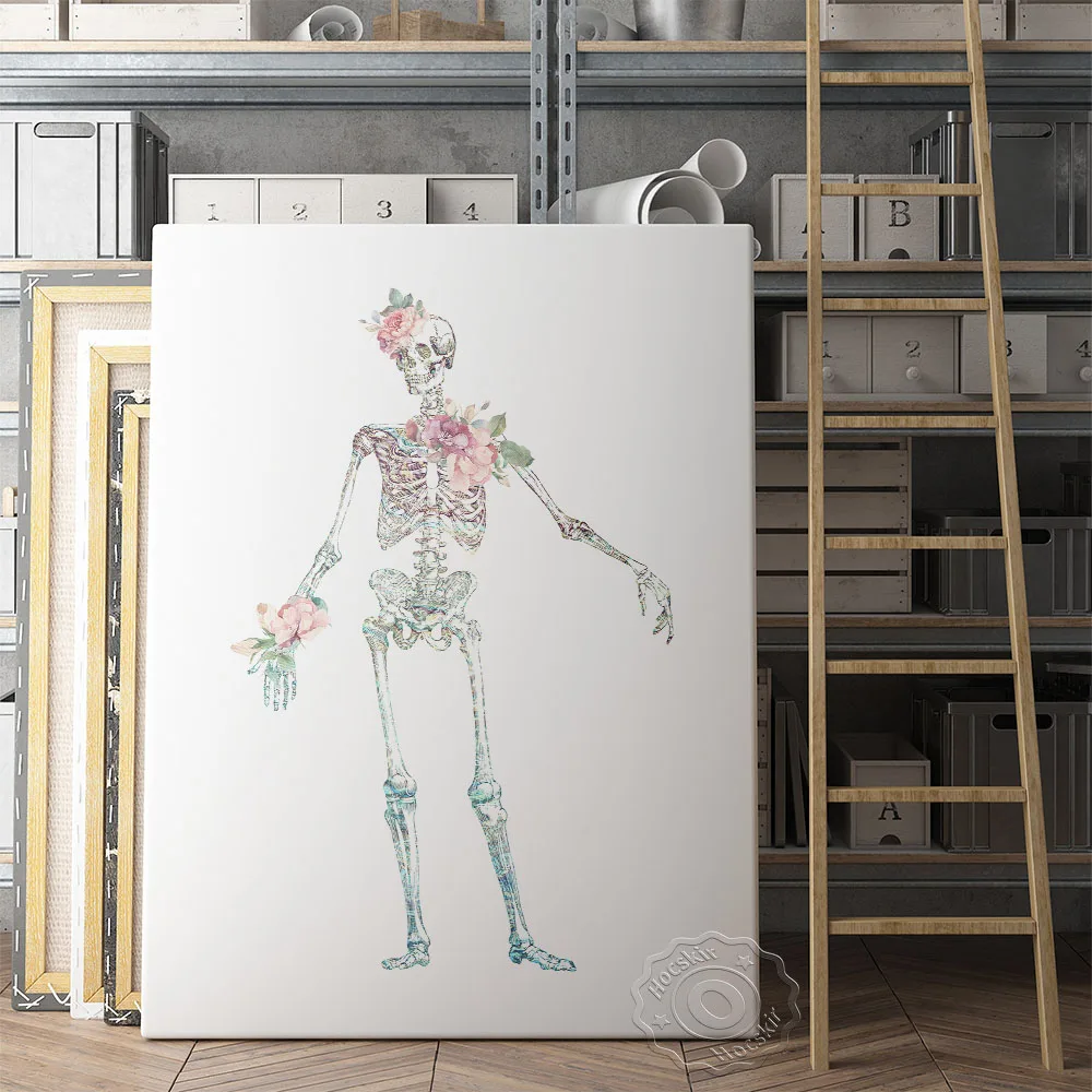 

Flower Leaf Skeleton Human Poster, Medical Anatomical Body Structure Prints Art, Flower Bone Wall Painting, Doctor Office Decor