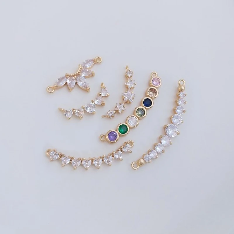 

2PCS 14k Gold Plated Five Pointed Star Peach Shaped Round Zircon Charm Pendant Charms for Jewelry Making DIY Brass Accessories