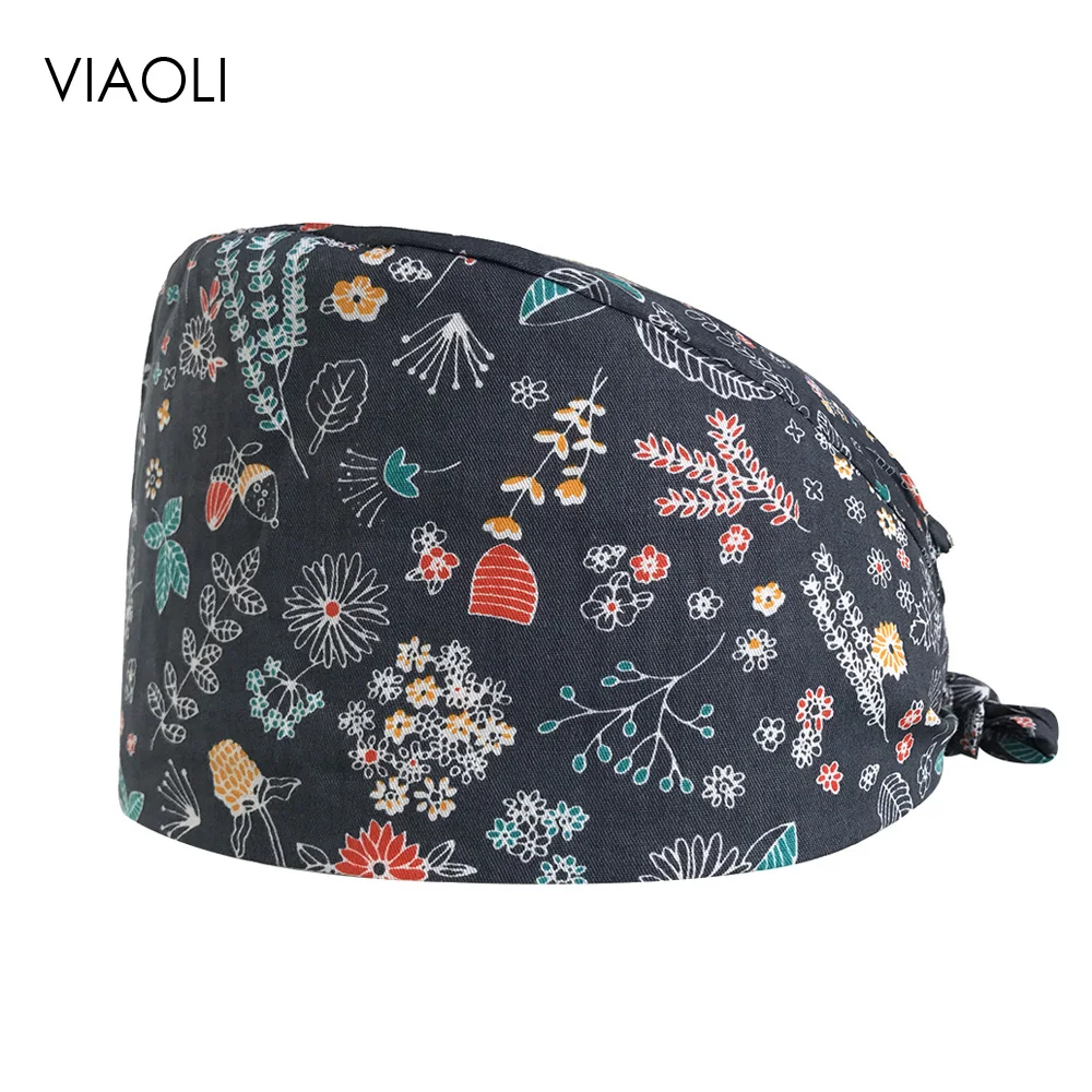 Хирургические шапки унисекс напечатаны хлопок Операционная шляпа химиотерапия Рабочая кепка Baotou Доктор Медсестры Кепка Регулируемая медицинская Рабочая кепка