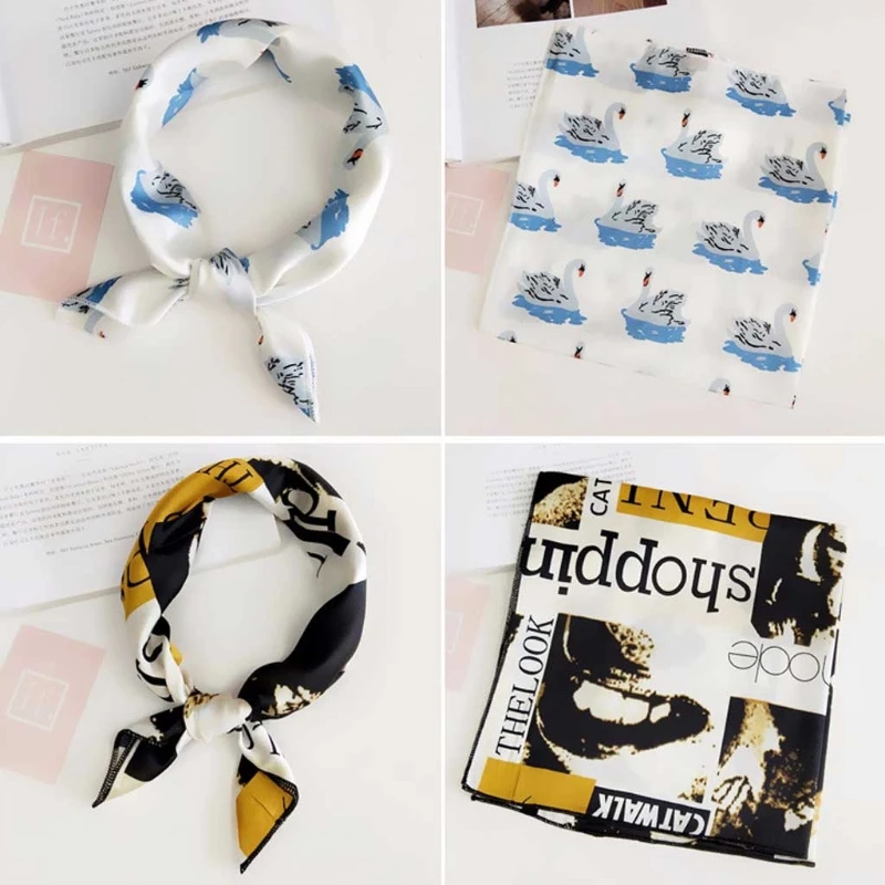 

Elegant Design Satin Women Ladies Small Square Head Neck Square Scarf Shawl 50cm 85WB