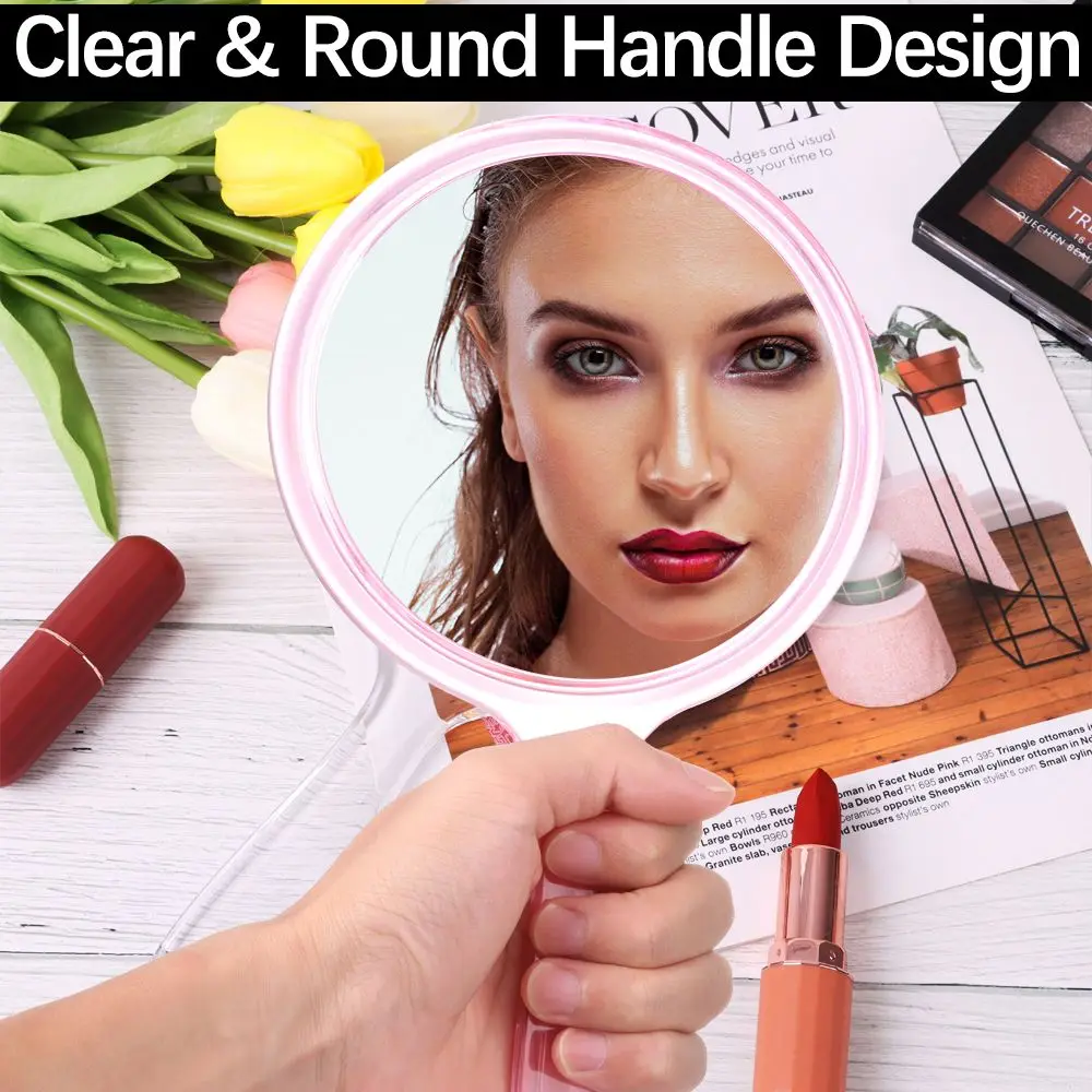 

Women Girls Handle Beauty Rounded Shape 3X Magnifying Double-Sided Makeup Mirror Hand Mirror