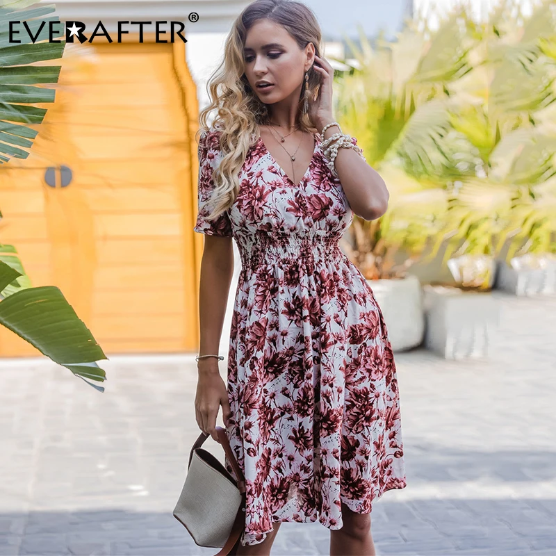 Женское драпированное платье EVERAFTER с v образным вырезом цветочным принтом