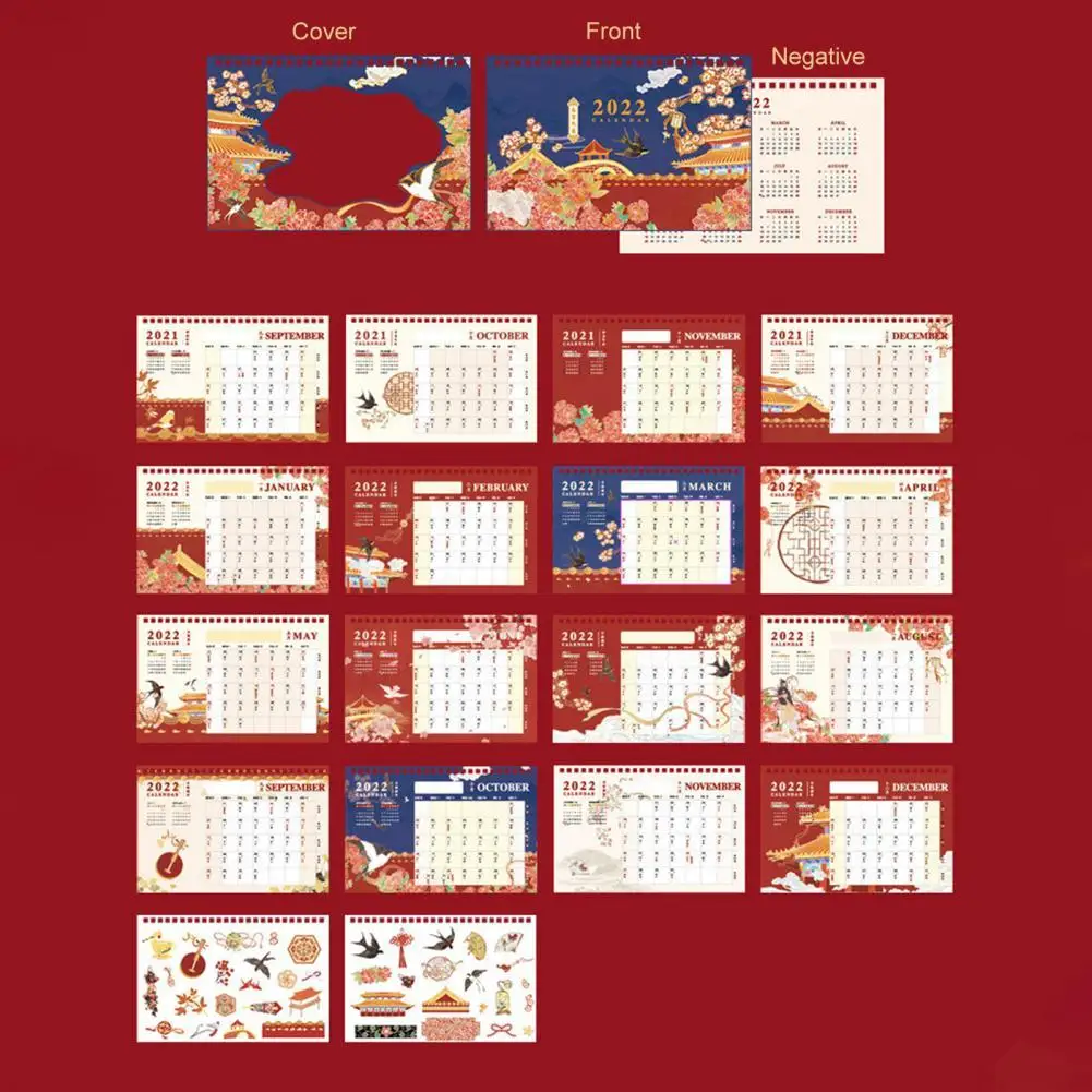 

Яркий цвет, замечательная разная иллюстрация, 2022 ежемесячный планировщик, легкий Настольный график в стиле ретро для подарков