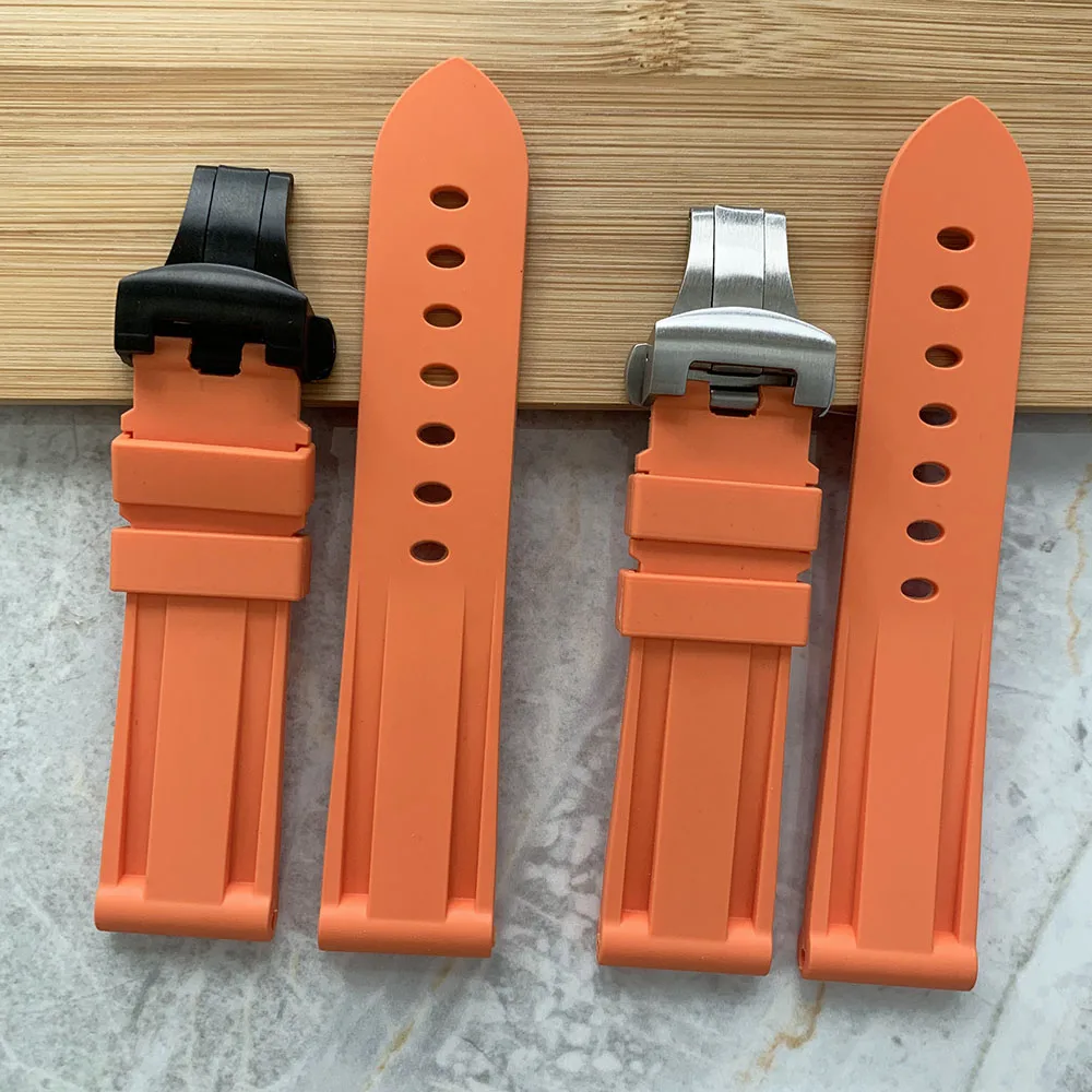 

Orange Watch Band For Panerai PAM 111 441 TPU Rubber Silicone 22 24mm Watch Strap Watch Accessories Folding Clasp Watch Bracelet