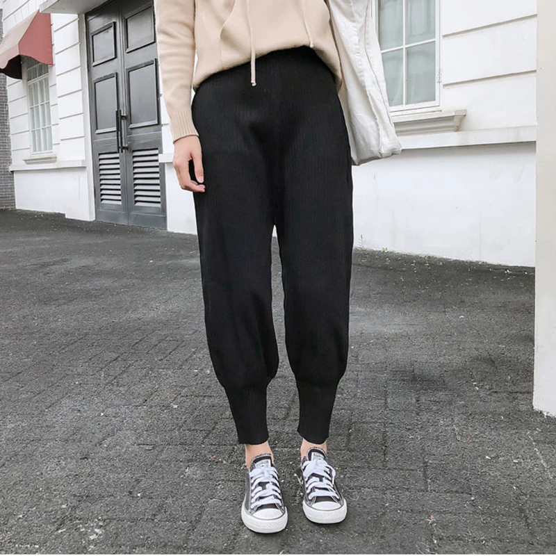

Women Elastic Waist Trousers Thick Knitted Harem Pants Autumn Winter Sport swear Women'S Pants New