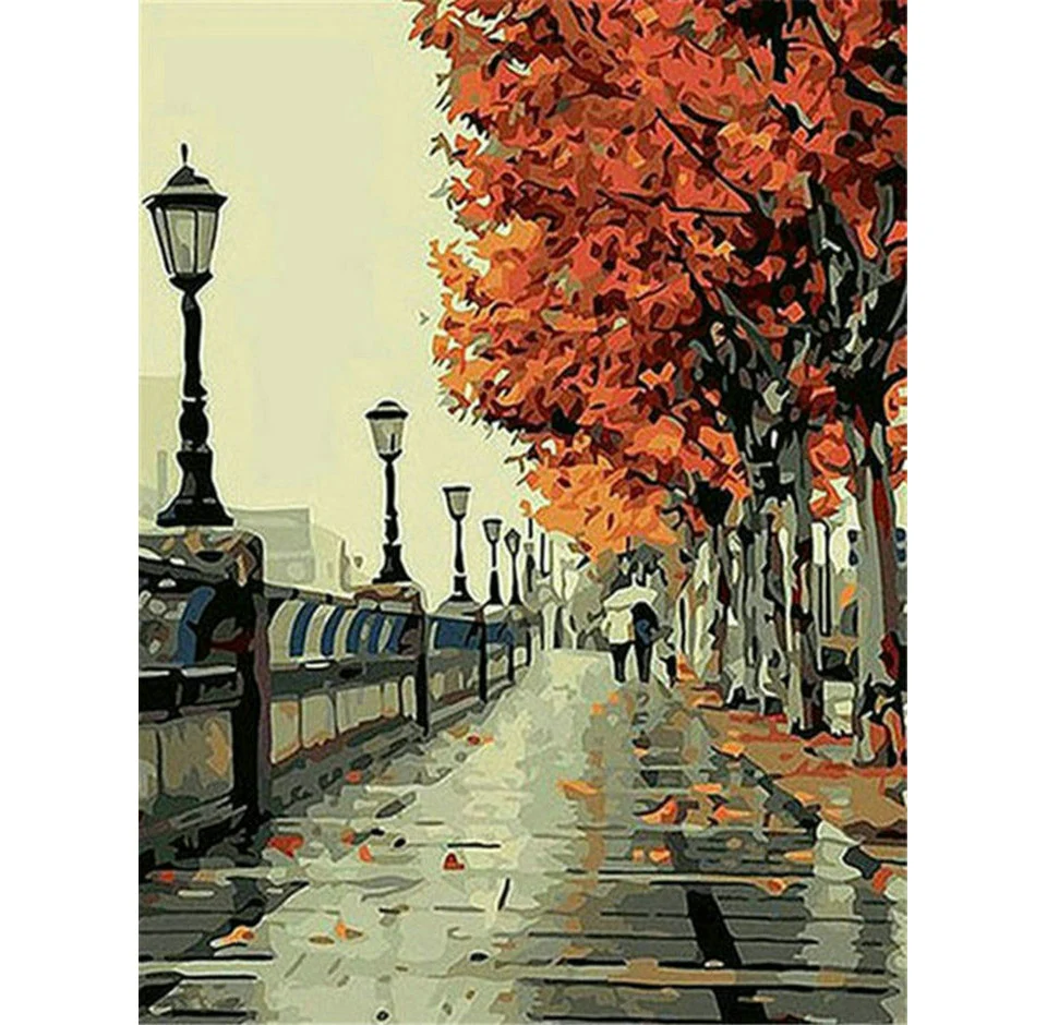 

NEW 5D DIY Maple Leaf Full Round/Square Street Diamond Painting Landscape AB Cross Stitch Mosaic Pictures Decor Gift