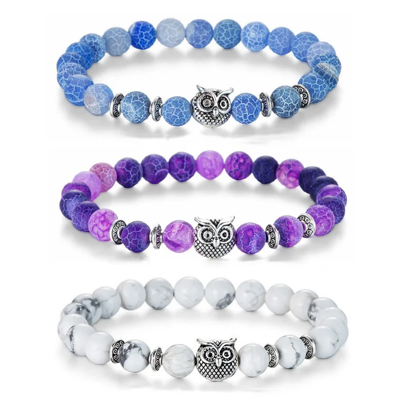 

Браслет с бусинами в виде совы, браслет с бусинами из матового Агата для женщин и мужчин, ювелирные изделия для пар