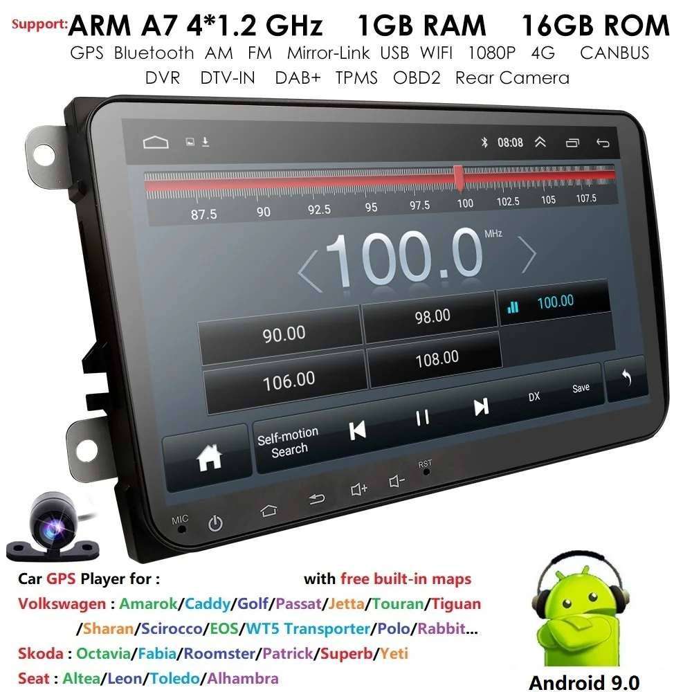 Автомагнитола 2 Din Авто Стерео gps Android 9,0 9 ''экран для V W/Volkswagen/POLO/Golf/Skoda/Octavia/Seat/Leon gps 4G DAB DVR OBD