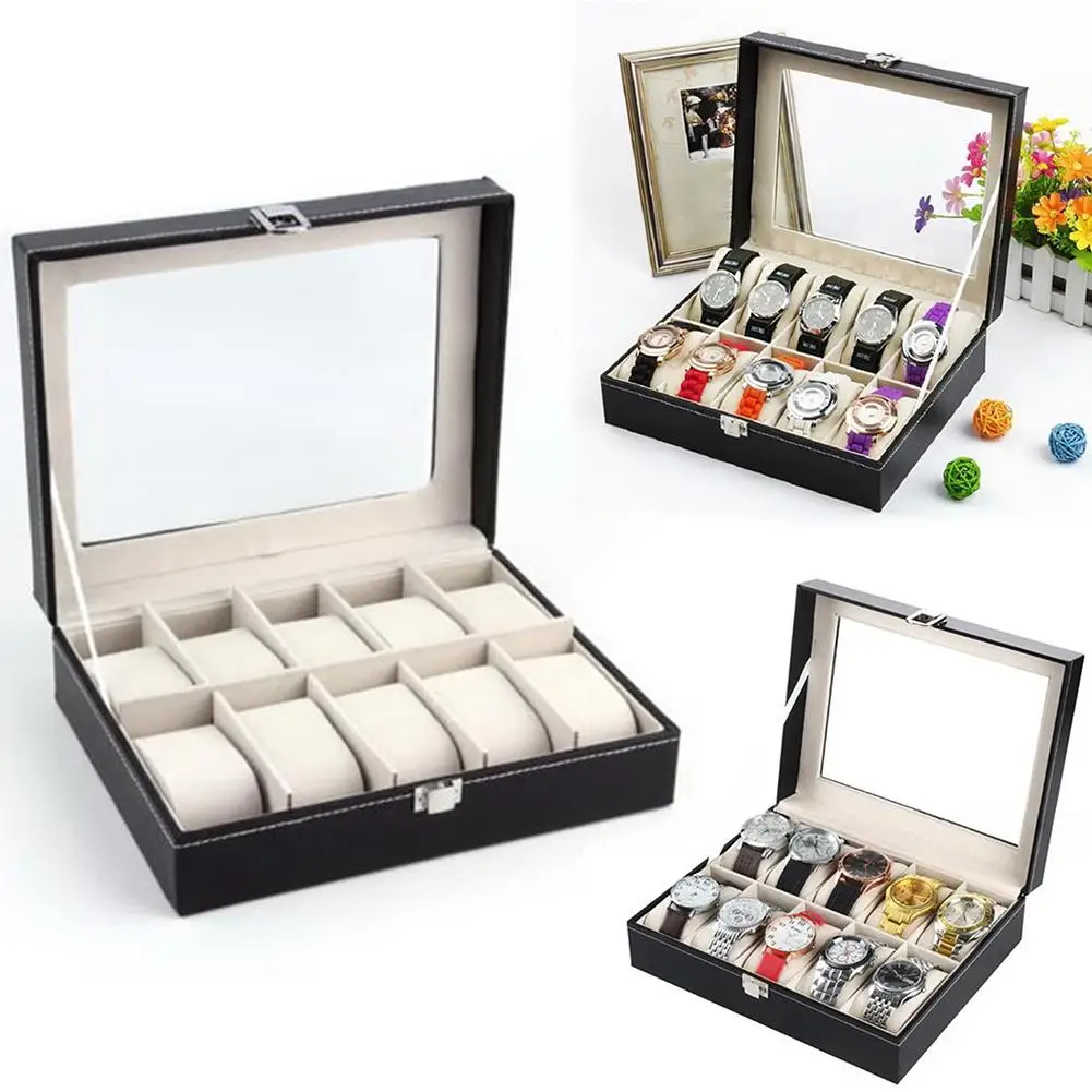 

Stylish 10 Compartments High-grade Leather Watch Collection Storage Box Jewelry Collection Storage Watch Organizer Box Casket