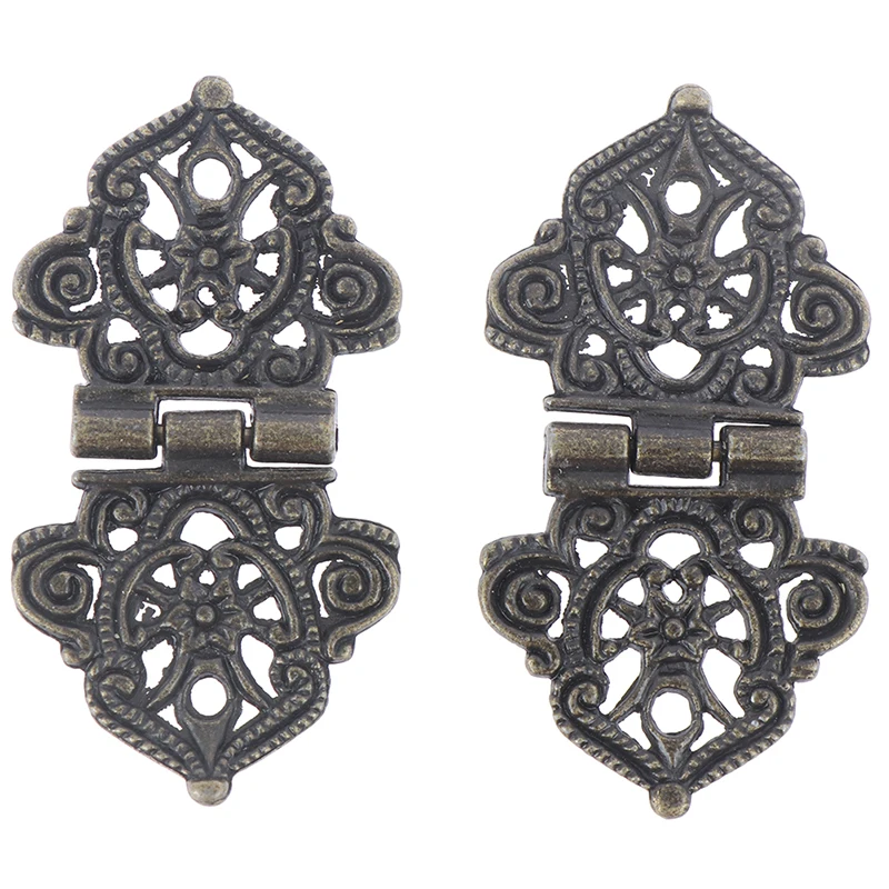 

Hot! 2pcs Vintage Alloy Hollow Flower Hinge Chinese Furniture Hardware Metal Hinges Cabinet Door Butt Hinges For DIY Box 24*54mm