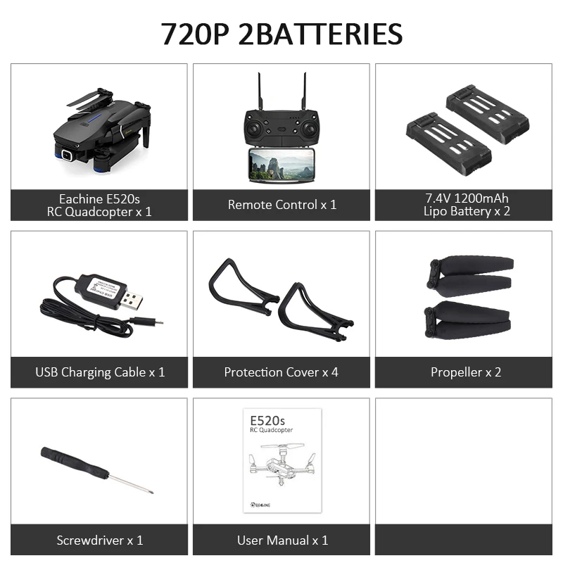 720P 2battery Eachine E520S Quadcopter gps WI-FI 4K с видом от первого лица/1080 P HD Камера Широкий формат gps позиционирования режим Дрон Квадрокоптер с дистанционным управлением - Цвет: 720P 2battery