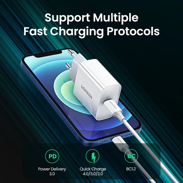 UGREEN Quick Charge 4.0 3.0 QC PD Charger 20W QC4.0 QC3.0 USB Type C Fast Charger for iPhone 14 13 12 8 Xiaomi Phone PD Charger 5