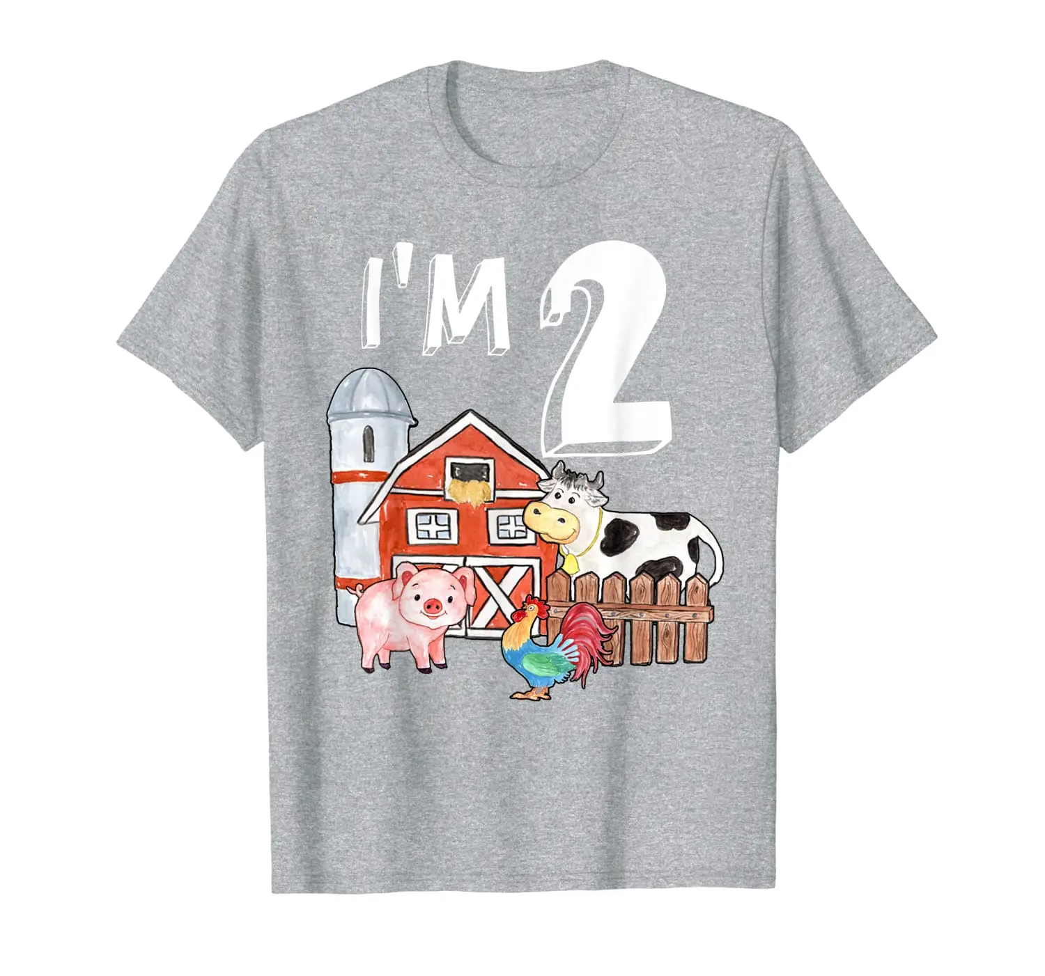

Футболка со смешным подарком на 2-й день рождения, я 2 ферма, животные, корова, свинка, курица