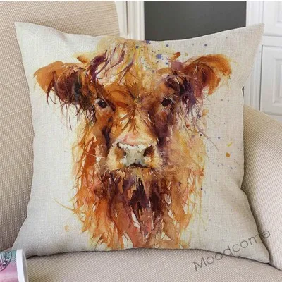 Акварель всплеск искусство шотланда Хайленд корова Як длинные волосы крупного рогатого скота диванная подушка чехол хлопок белье Наволочка домашний декор
