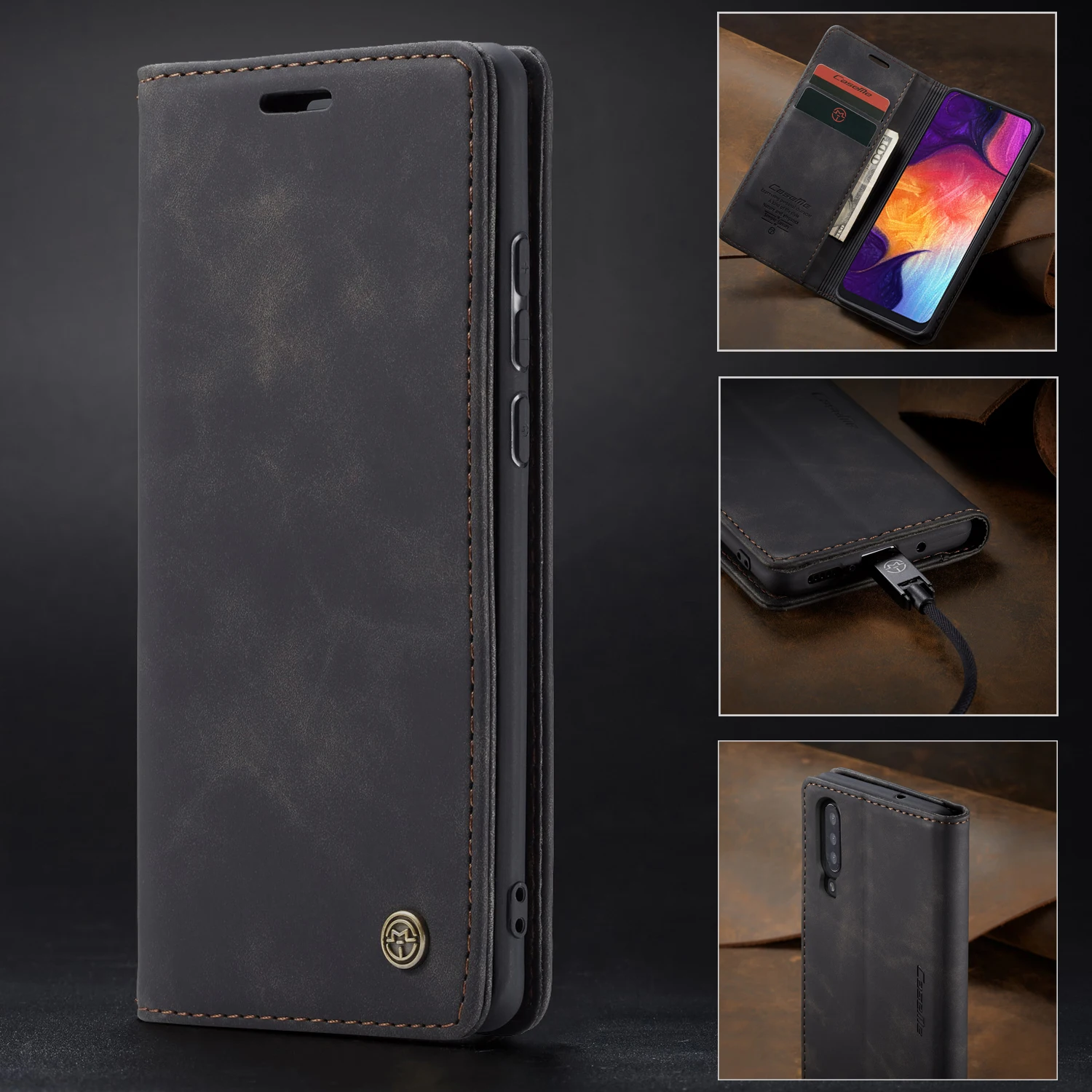 Applicable To Samsung Galaxy S10 S20 A50 A30 A70 A10 A30s Case, Folding Retro Frosted Card Leather Cover, Can Place Credit Card images - 6