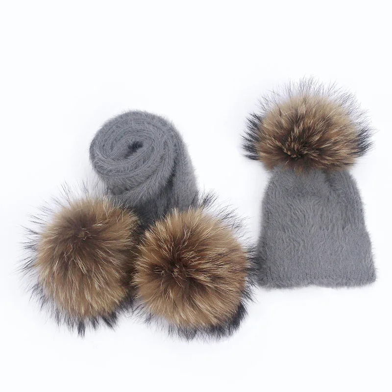 Шапка и шарф для девочек вязаные шапки с меховым помпоном | Аксессуары одежды