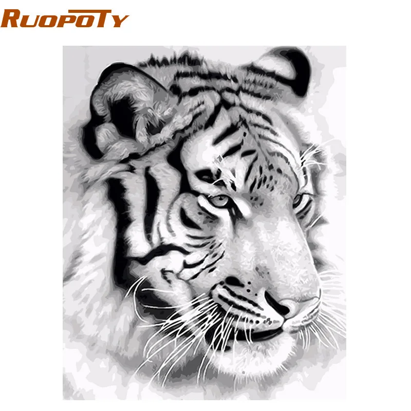 RUOPOTY рамка тигр животные DIY картина по номерам Настенная акриловая Картина на