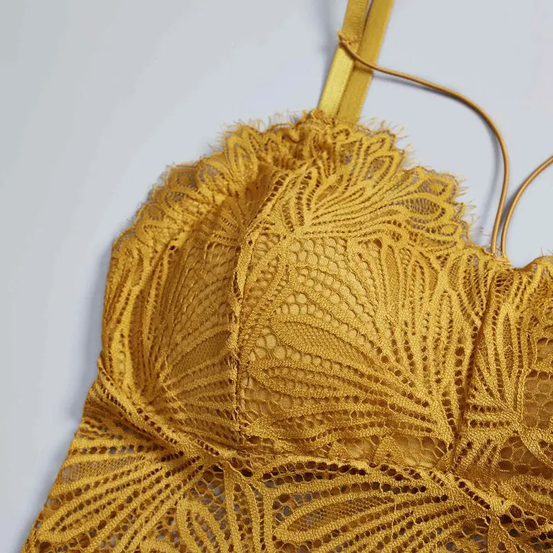 Кружевной топ Camisole женское нижнее белье Обворожительные реснички кружева красота обратно мягкий Выдалбливают Джемпер