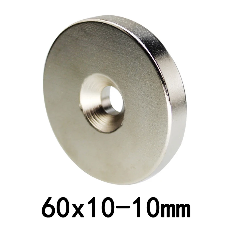 

1/2/3CS 60x10-10mm Strong Magnet 60*10 mm Hole 10mm Countersunk Neodymium Magnetic N35 Permanent NdFeB Magnet 60*10-10mm