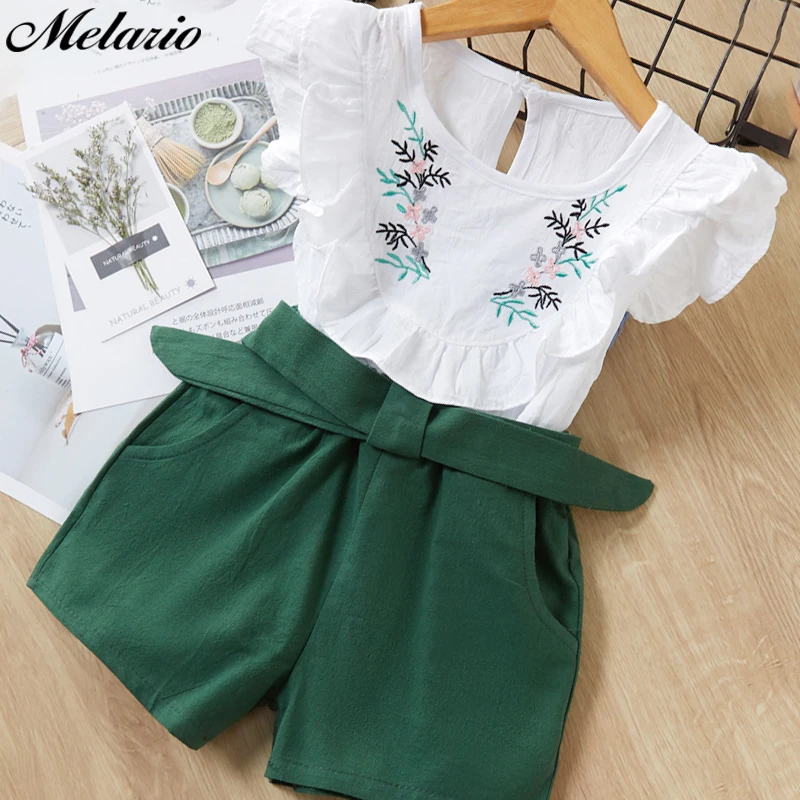 Melario Casual Baby Girls Clothes Suit Korean Elephant Sleeveless T Shirt Tops Plaid Printing Pants Girl Outfits Kids Suits | Детская