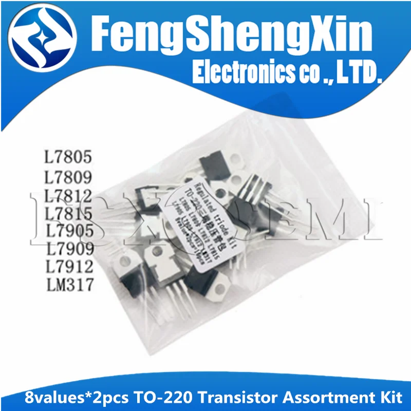 

8values*2pcs=16pcs L7805CV L7809CV L7812 L7815 L7905CV L7912CV L7915CV LM317T TO-220 Transistor Assortment Kit Voltage Regulator