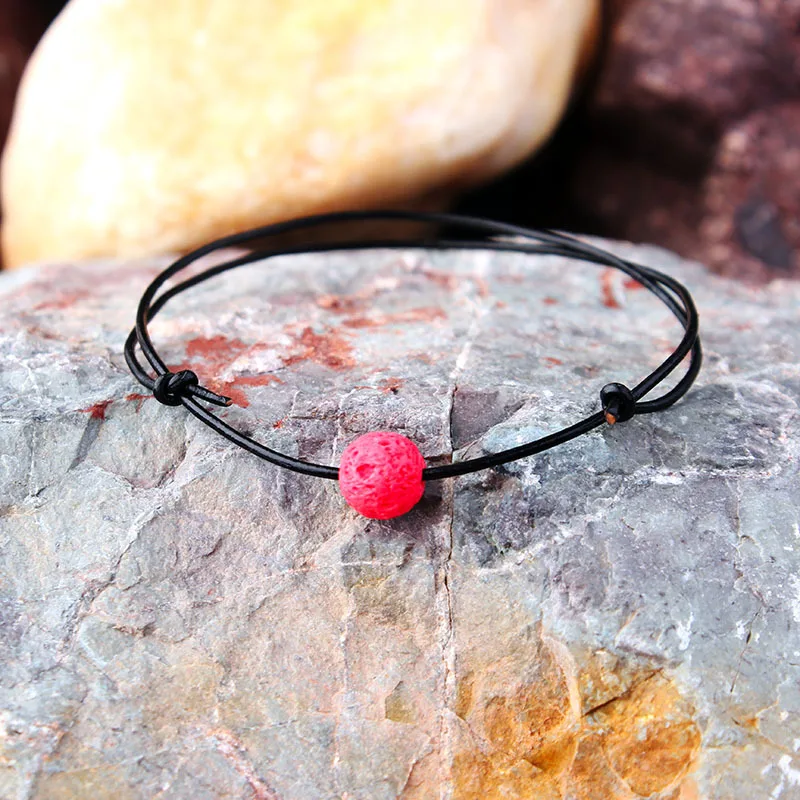 red Boho красочные вулканической лавы рок ножной браслет браслеты для женщин мужчин натуральный камень коровьей веревки бисера цепи ноги браслет ювелирные изделия - Окраска металла: red