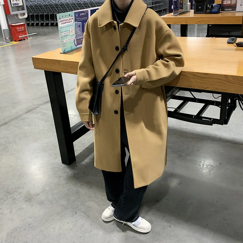 Зимняя ветровка средней длины пальто выше колена однотонный плотный Тренч