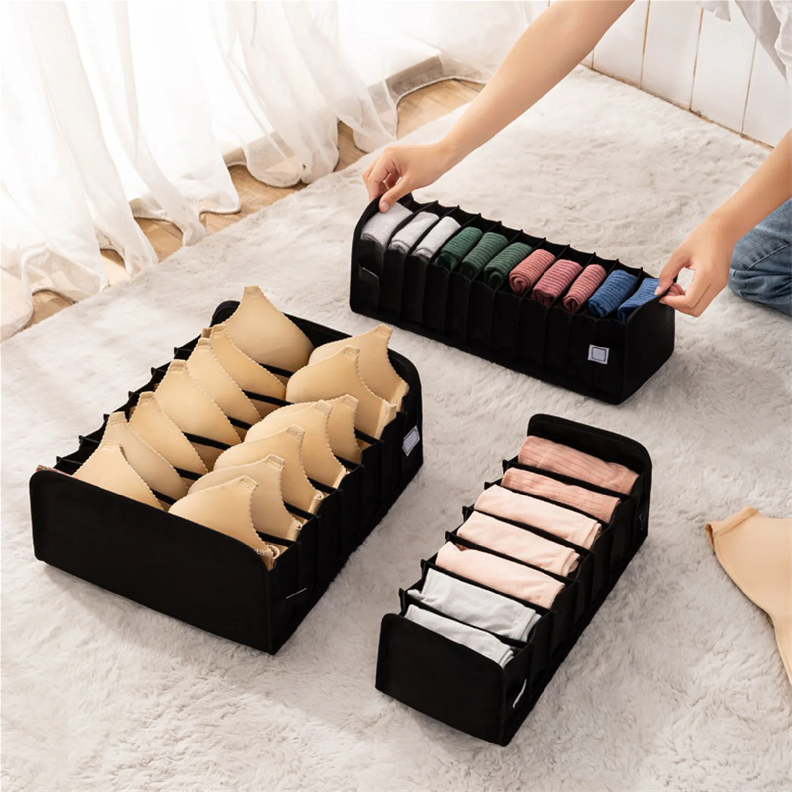 

Collapsible Compression Underwear Storage Box Folding Closet Organizer Bra Sock Panty For Dormitory Bedroom Drawer Divider