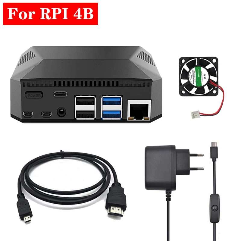 Raspberry Pi 4 Алюминиевый чехол металлический корпус с адаптером питания Micro HDMI кабель для Raspberry Pi 4 Модель B 4B