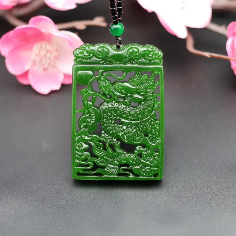Ожерелье с подвеской из натурального зеленого нефрита дракона Китайская