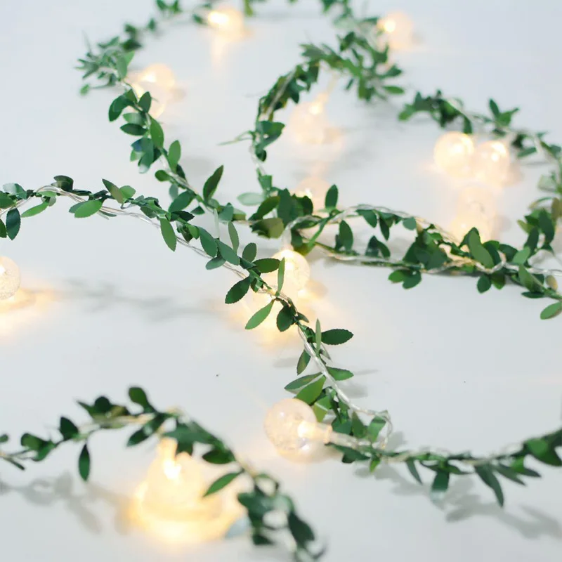 

Wedding Decoration Crystal Ball String Fairy Light Artificial Green Rattan Garlands LED String Lights Christmas Home Decoration