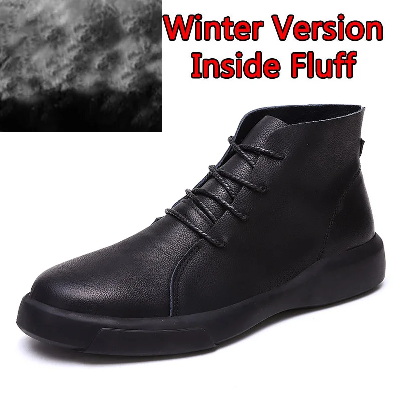 Winter Black Surgut, фирменные Мужские ботинки ПУ мокасины из искусственной кожи для Для мужчин осень-зима обувь Для мужчин полусапоги зимние мотоботы размер 38-47 - Цвет: Winter Black