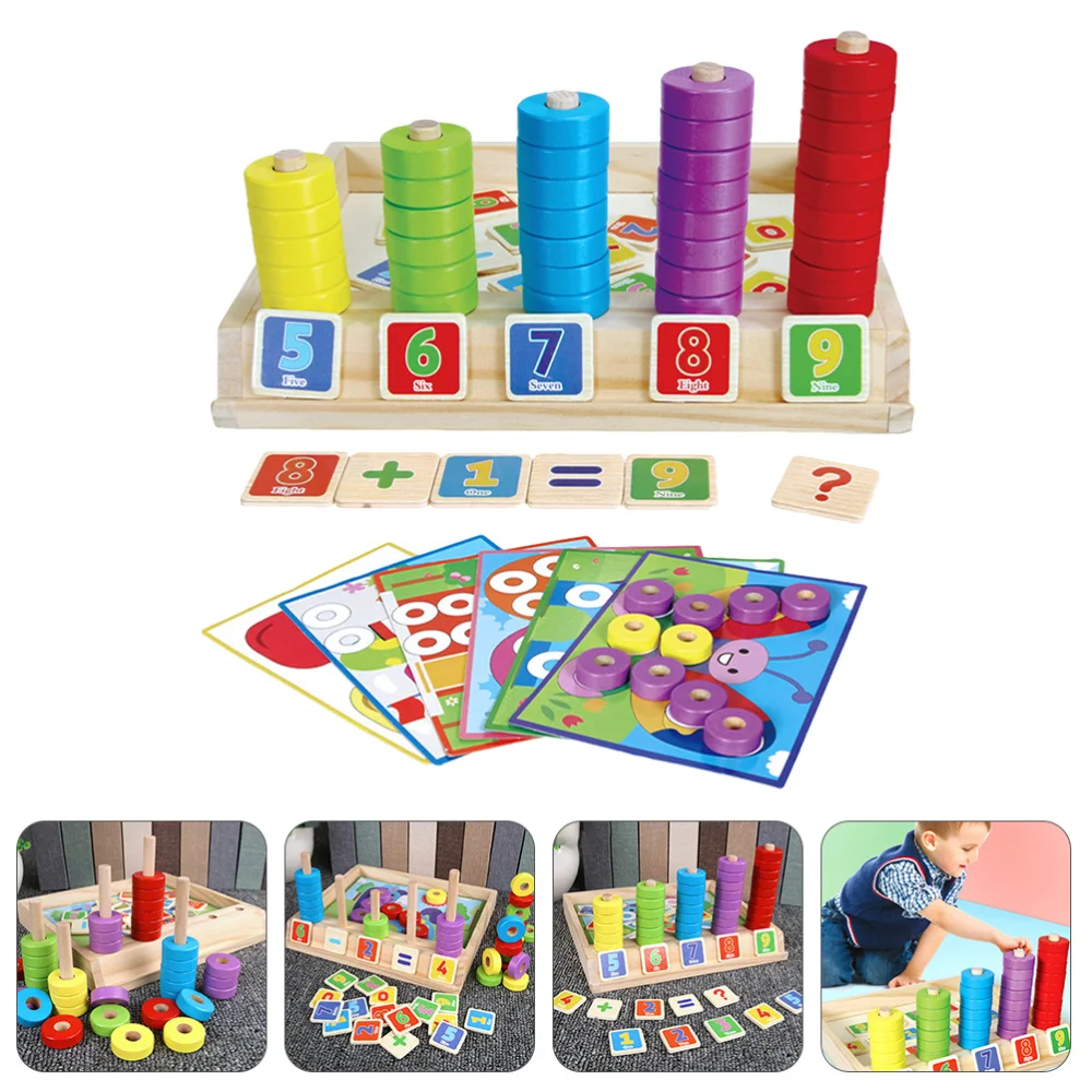 

1 Set Wooden Math Puzzle Educational Math Building Blocks Kids