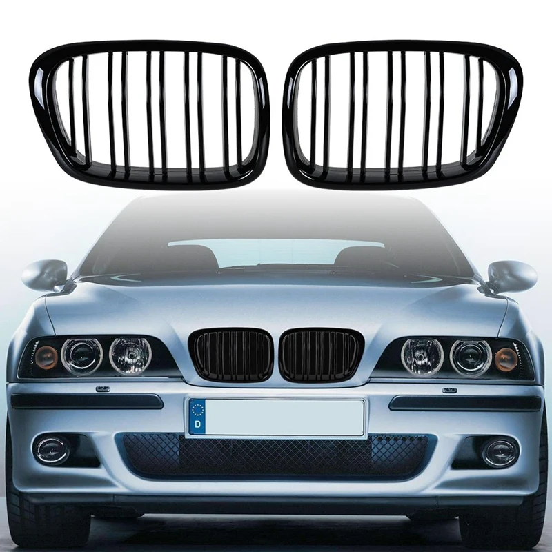 Glossy Black Hood Kidney Grille  ABS Dual Line Compatible for BMW E39 5-Series 525 528 1995-2004 Bumper