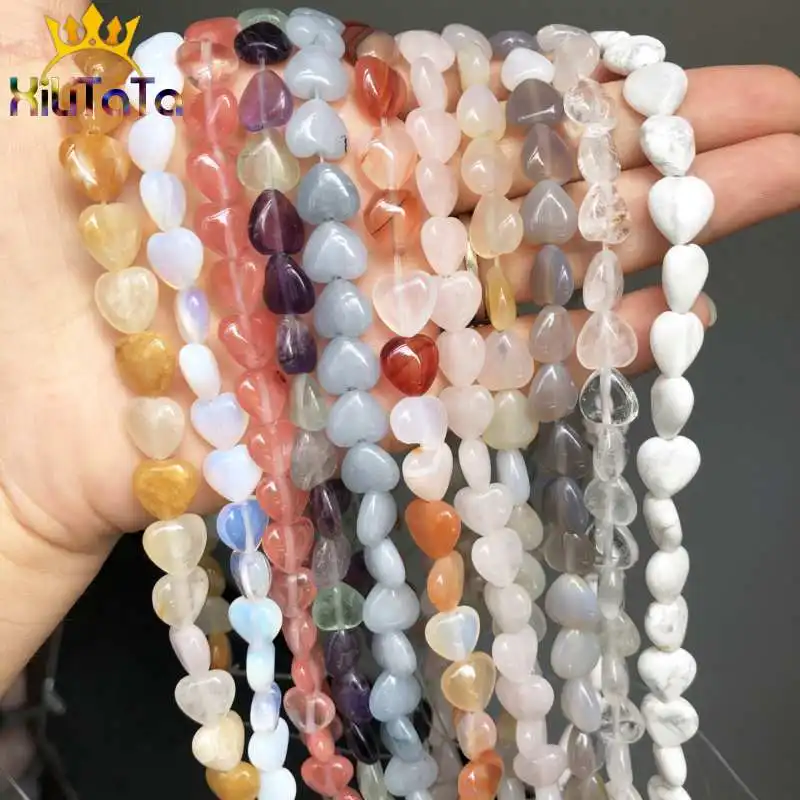 10*10 мм Агаты в форме сердца опал Фиолетовый флюорит розовый кварц бусины из