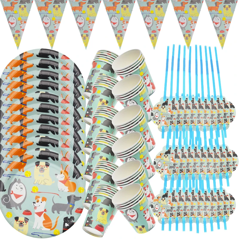 

20 Person Happy Birthday kids favors Creative Converting Party Dog themed baby shower Decose banner straws cup plates supplier