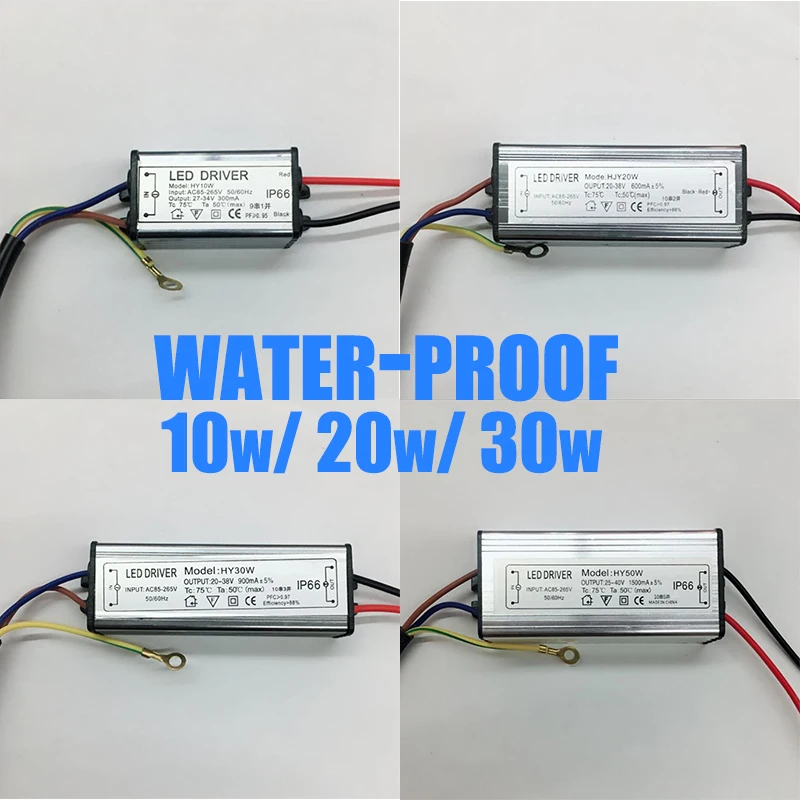 5pcs/lot Waterproof LED Driver 10W 20W 30W Power Supply DC25-40V Floodlight LED Driver Light Transformer IP66 Adapter Aluminum