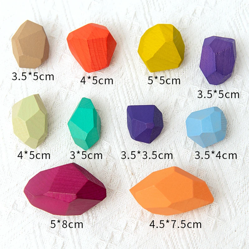 

New Wooden Colored Beech Stone Stacking Rainbow Blocks Toy Montessori Balance Toys Nordic Style Irregular Shape Jenga Games Gift
