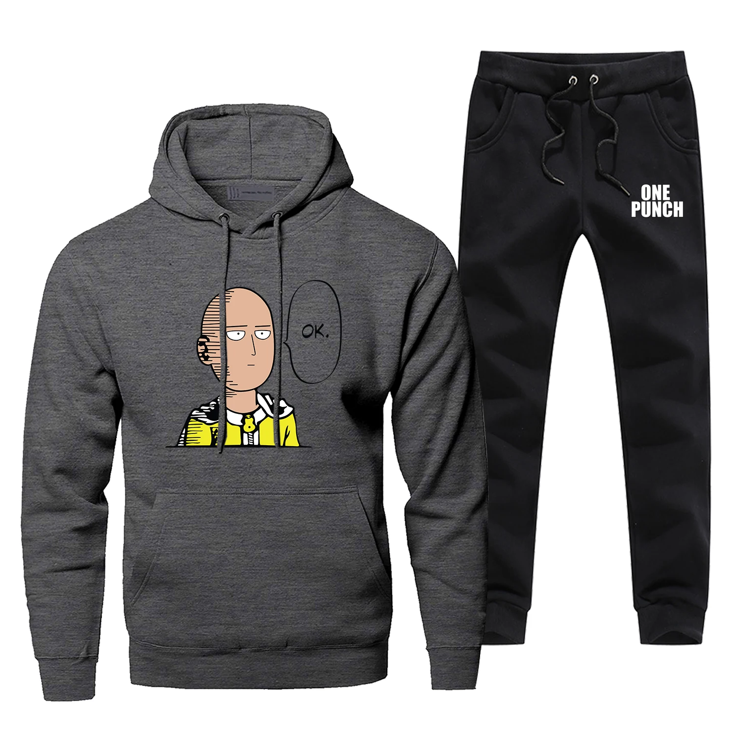 Classic Japanese Anime One Punch OK Man Print Sweatshirts Hoodies+pants Harajuku Tracksuit Men's Fleece Sportswear Sweatpants | Мужская