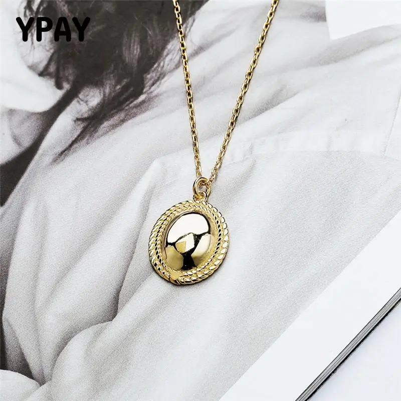 

YPAY 100% Настоящее серебро 925 пробы Глянцевая овальная подвеска ожерелья для женщин Корея простое ожерелье с цепочкой ювелирные изделия подар...