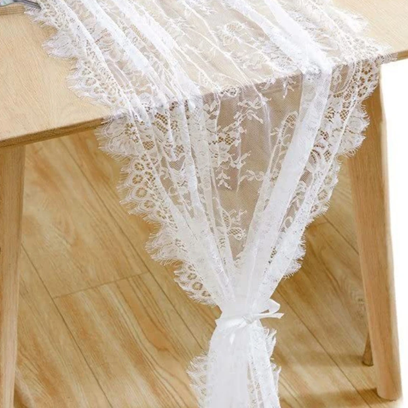 French Style Eyelash Lace Table Runner Overlay Embroidery Floral Sheer Rustic Tablecloth Cover Chair Sash Vintage Bridal Shower | Дом и сад