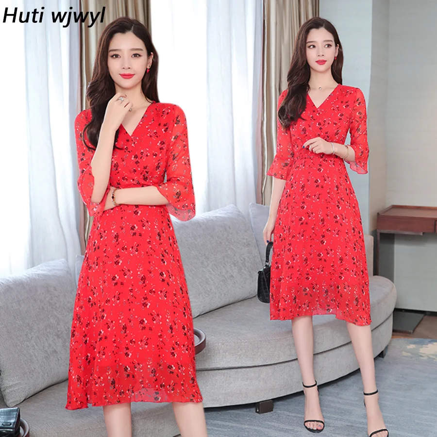 2021 размера плюс пляжный отдых миди платья в винтажном стиле Сезон лето с принтом