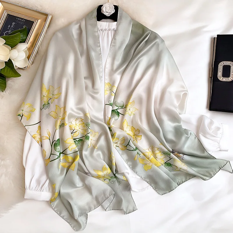 

Elegant Fashionable New Long Silk Scarf Feminine Korean Style Bufanda Summer Women's Sunscreen Shawl Silky Double-sided Scarves