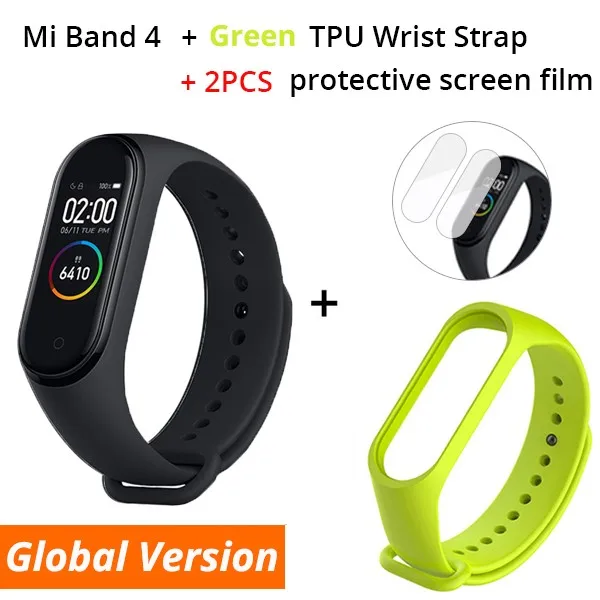 Add Green Strap Xiaomi mi Band 4 умный браслет 3 цвета AMOLED экран mi band 4 Smartband фитнес-тренажер Bluetooth спортивный водонепроницаемый смарт-браслет - Цвет: Add Green Strap
