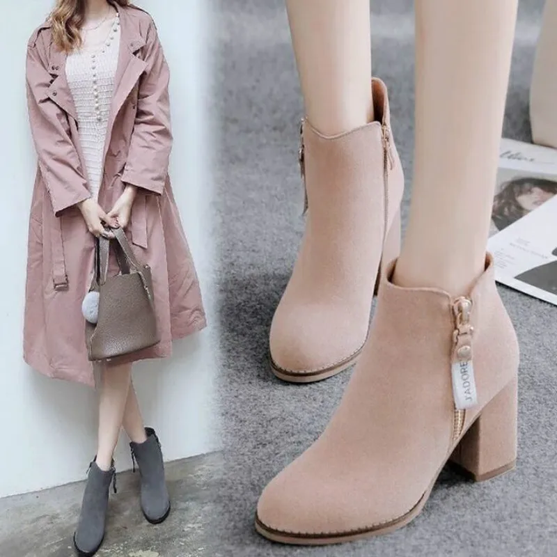Fashion Boots Women's Shoes Winter Women's Boots High Heels Naked Boots Thick Heel Boots Short Boots Women's Single Boots